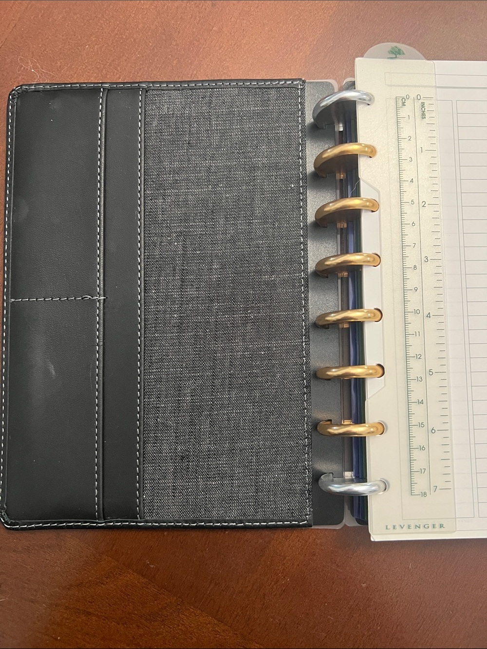Levenger Black Leather Circa Fold-Over Notebook Junior Size.